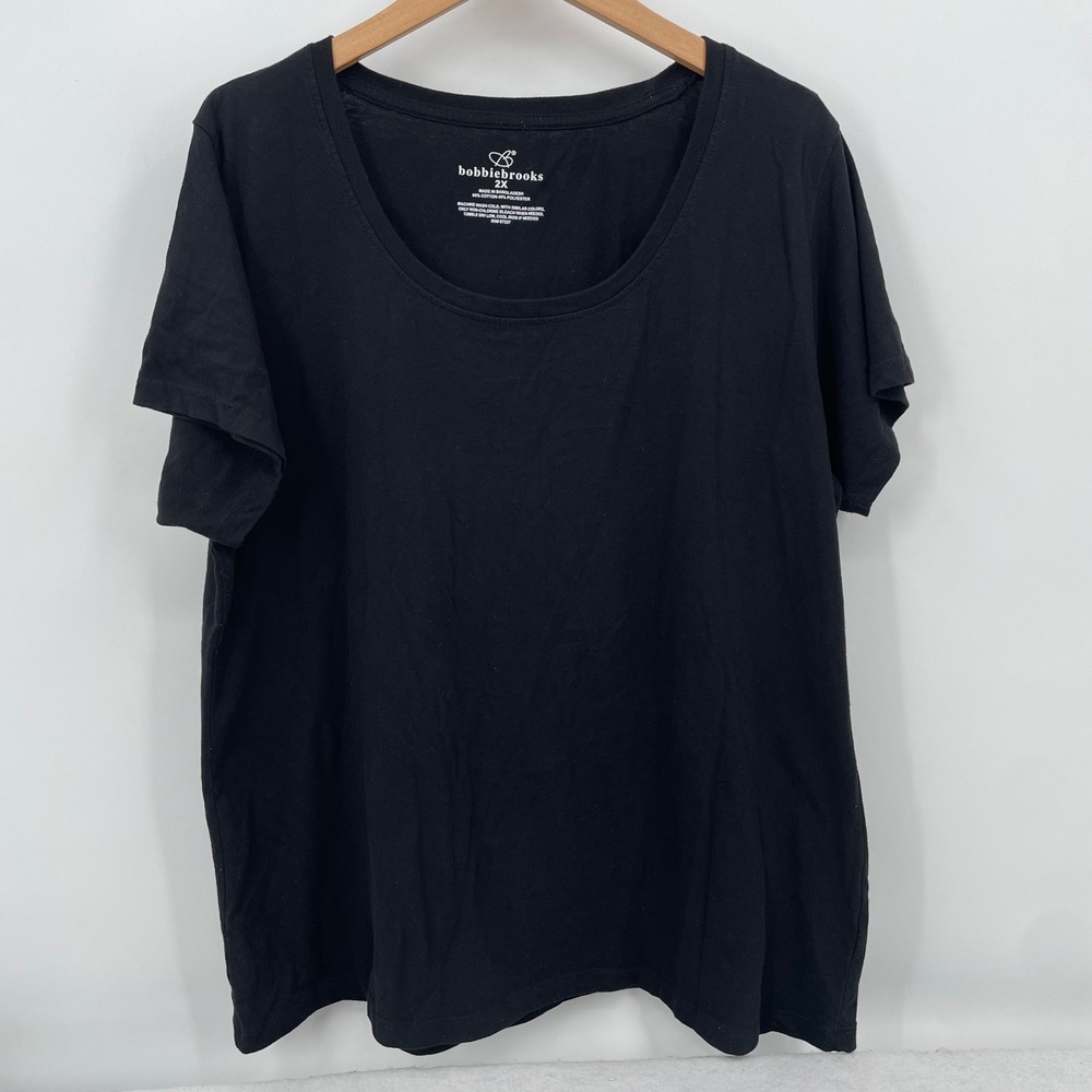 Bobbie Brooks Womens Plus Size 2X Black Short Sleeve Scoop Neck T-Shirt Cotton